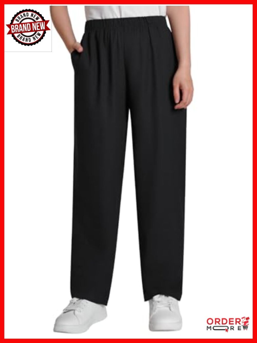 Petite Linen Pants 26In Inseam Elastic Waist Straight Leg Casual